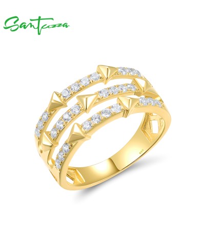 SANTUZZA 925 Sterling Silver Ring White Cubic Zircon Pyramid Jewelry - US 8