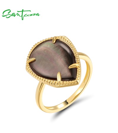 SANTUZZA 925 Sterling Silver Rings Sparkling Black Shell Grand Drop Jewelry - US 6