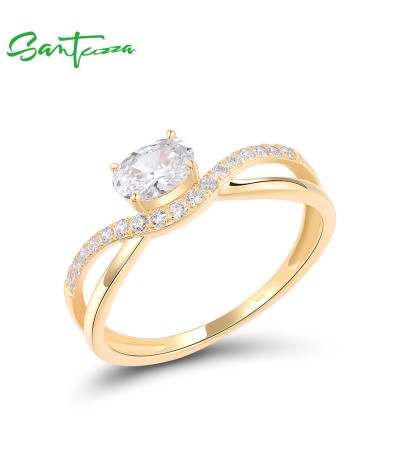 SANTUZZA 925 Sterling Silver Rings Sparkling White Cubic Zirconia Jewelry - US 6