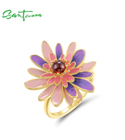 SANTUZZA 925 Sterling Silver Rings Green & Black Enamel Daisy Fine Jewelry - US 6/Blue  Enamel