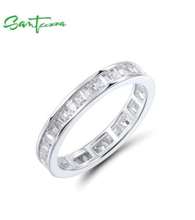 SANTUZZA 925 Sterling Silver Sparkling Princess Cut White CZ Eternity Ring Jewelry - US 8