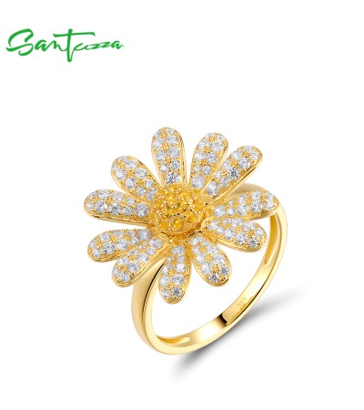 SANTUZZA 925 Sterling Silver Rings Sparkling White CZ Flower Jewelry - US 8