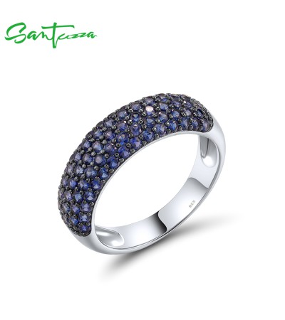 SANTUZZA 925 Sterling Silver Rings Created Blue Sapphire Original Classical Jewelry - US 9