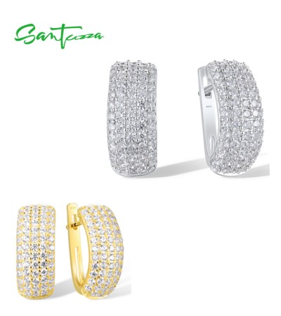 SANTUZZA 925 Sterling Silver Classic Earrings White Cubic Zirconia Latch Back Jewelry - Silver Color
