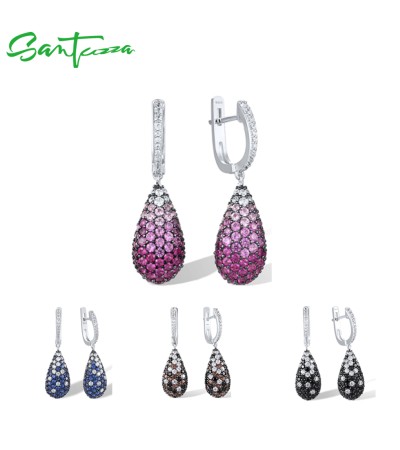 SANTUZZA 925 Sterling Silver Drop Earrings Sparkling Multi Color Gems Oval Fine Jewelry - Black Stones