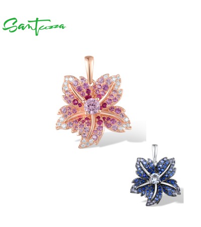 SANTUZZA 925 Sterling Silver Pendant  Sparkling Blue Pink Color Lily Flower Jewelry - Blue Stones/Silver Color