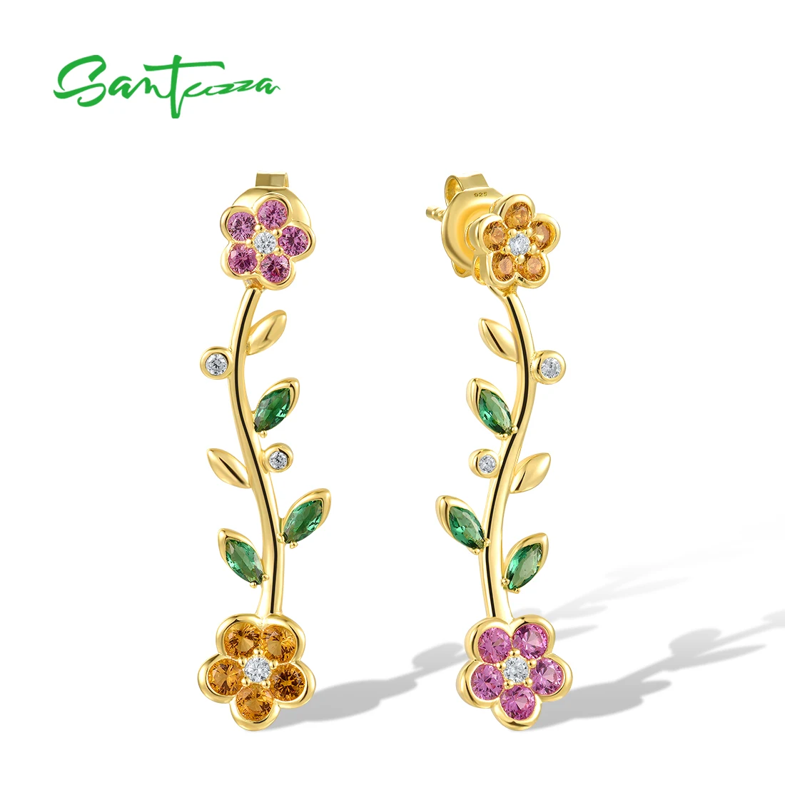 SANTUZZA Genuine 925 Sterling Silver Dangling Earrings For Women Sparkling Multicolor Gems Wedding Anniversary Gift Fine Jewelry